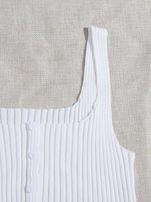 紐扣細節羅紋針織上衣 - 白色 - 查看 4