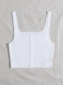 紐扣細節羅紋針織上衣 - 白色 - 查看 5