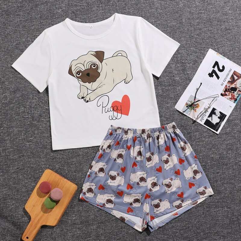 

Dog Print Tee and Shorts PJ Set, Multicolor