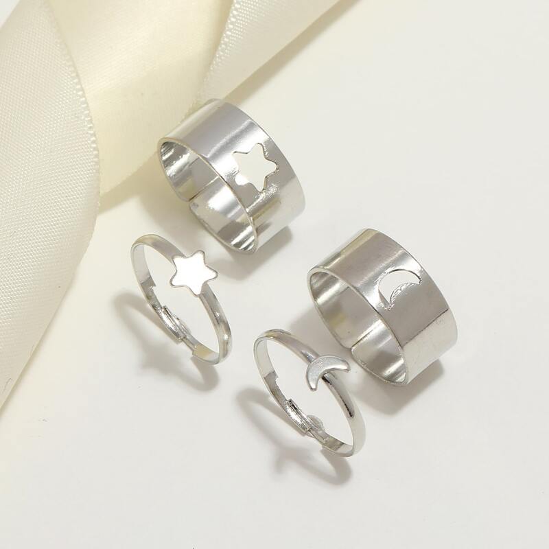 

4pcs Star & Moon Ring, Silver