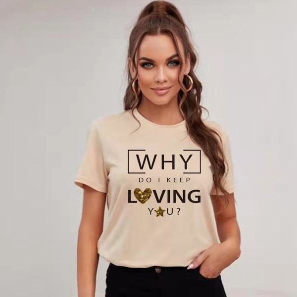 

Contrast Sequin Slogan Graphic Tee, Apricot