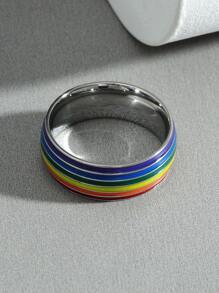 Anillo a rayas de arcoíris LGBT de moda y popular para hombres de acero inoxidable para regalo de joyería y para una apariencia elegante - Multicolor - Ver 3