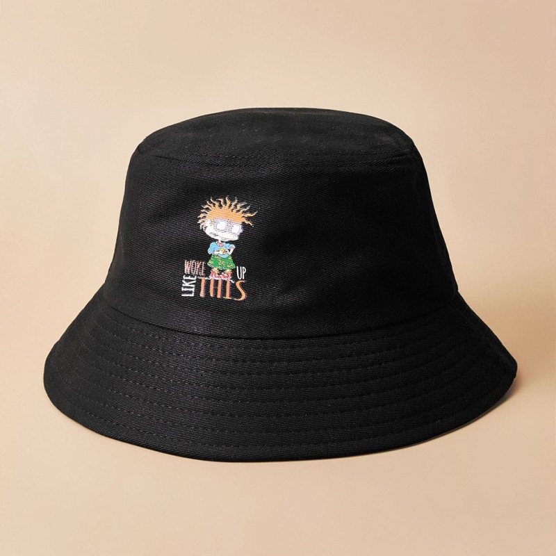 

1pc Graphic Bucket Hat, Black