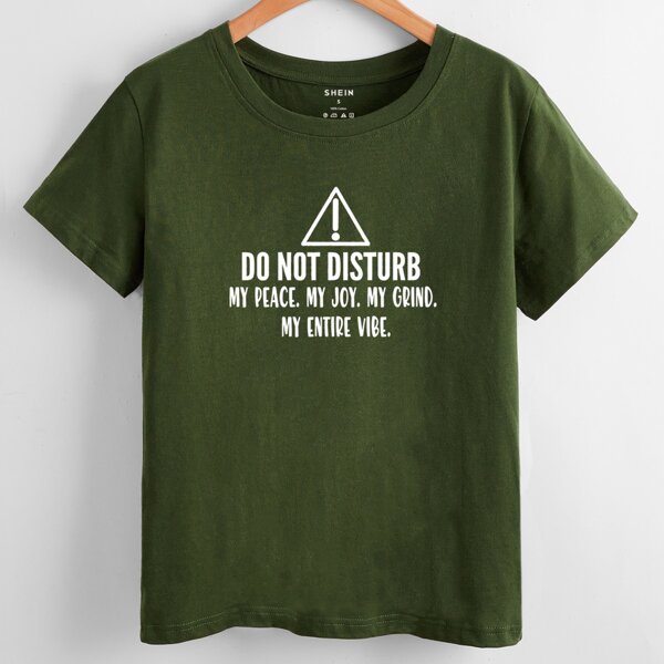 

Slogan Graphic Crew Neck Tee, Army green