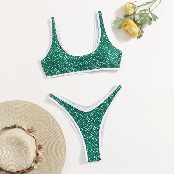 

Бикини далматинским принтом контрастной отделкой, Многоцветный