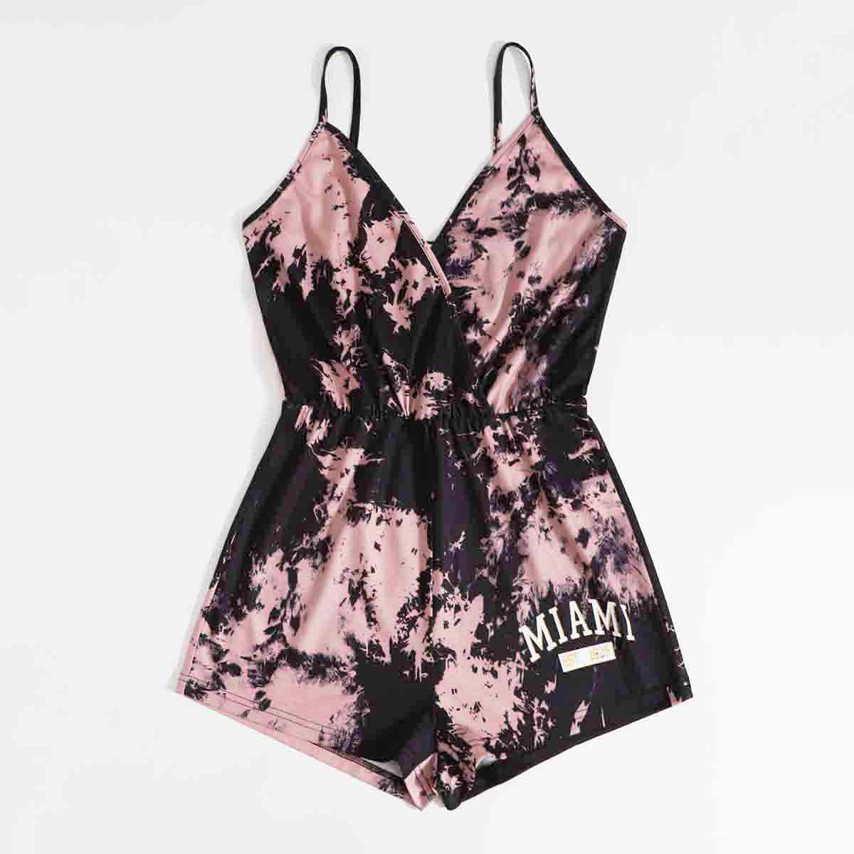 

Letter Tie Dye Cami Romper, Multicolor