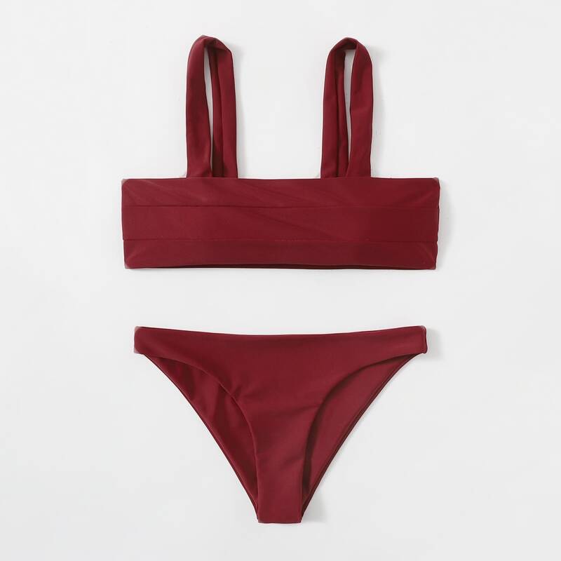 

Simple Solid Bikini Swimsuit, Burgundy