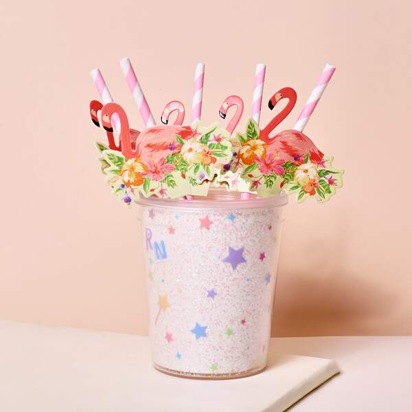 

5pcs Flamingo Detail Disposable Straw, Multicolor