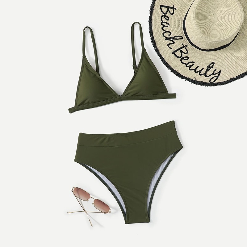 

Solid Triangle Bikini Swimsuit, Army green