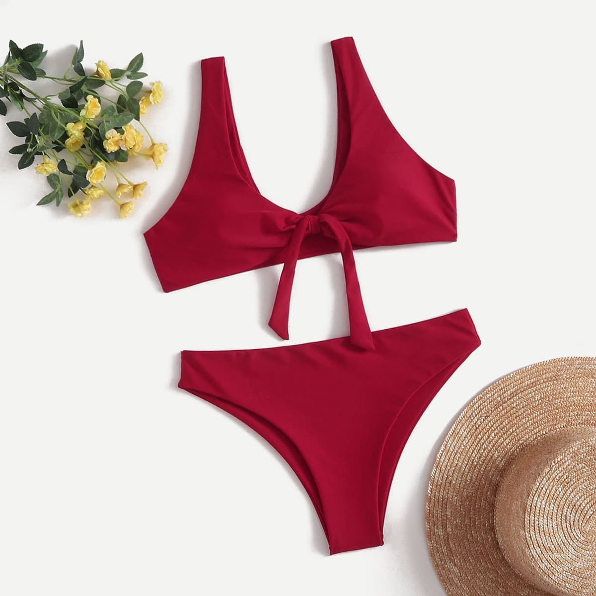 

Solid Knot Bikini Swimsuit, Red