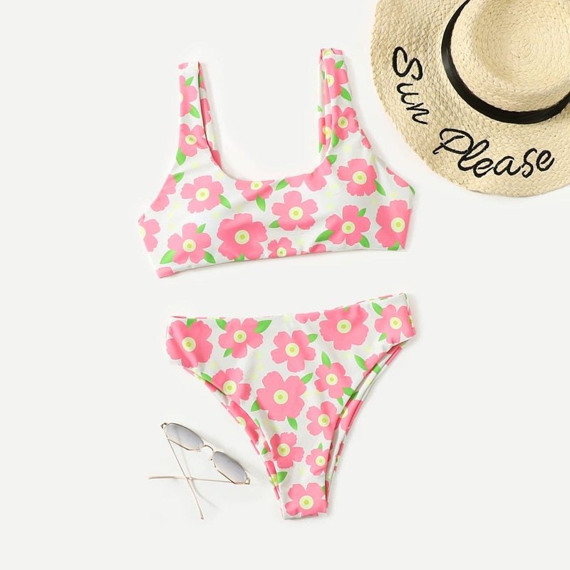 

Floral Print Bikini Swimsuit, Pink