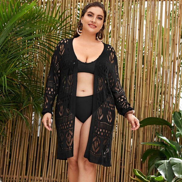 

Plus Open Front Sheer Cardigan, Black