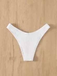 SHEIN Swim 紋理高衩比基尼泳褲 - 白色 - 查看 2