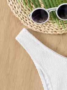 SHEIN Swim 紋理高衩比基尼泳褲 - 白色 - 查看 3
