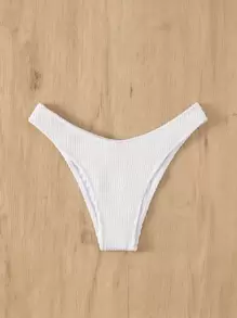 SHEIN Swim 紋理高衩比基尼泳褲 - 白色 - 查看 5