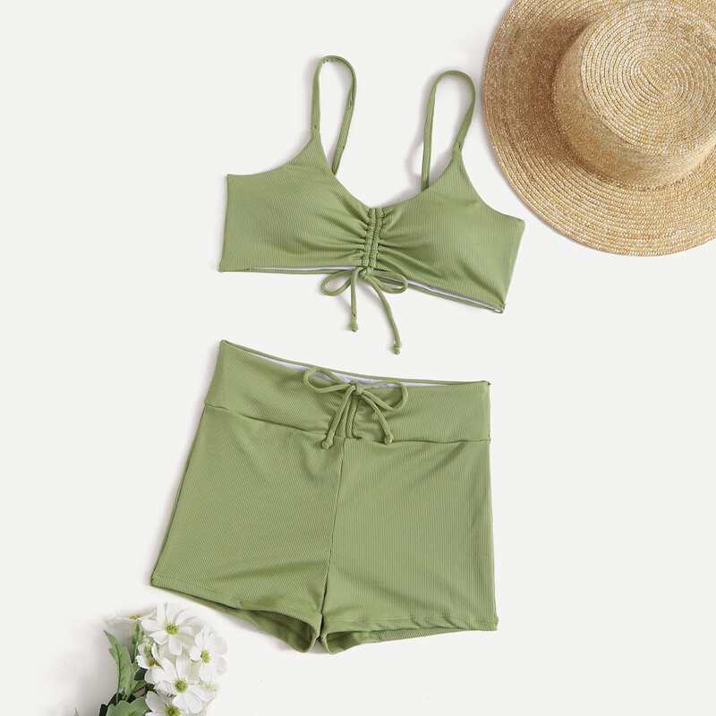 

Solid Rib Bikini Swimsuit, Green