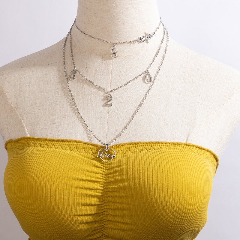 

Number & Heart Layered Necklace, Silver