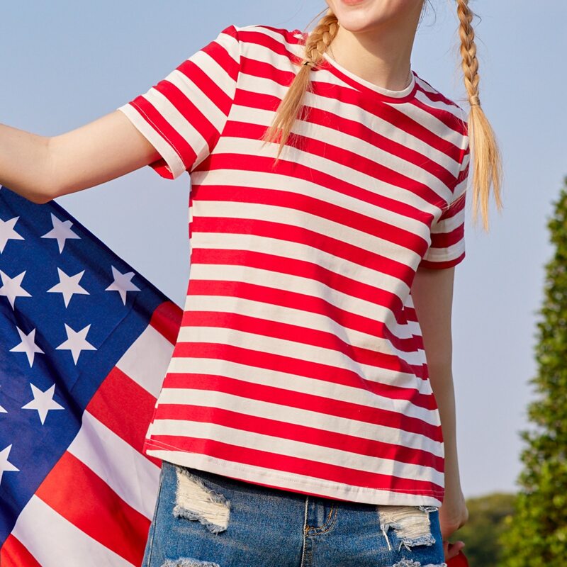 

Striped Print Tee, Red and white