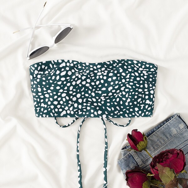 

Dalmatian Bandeau Bikini Top, Green