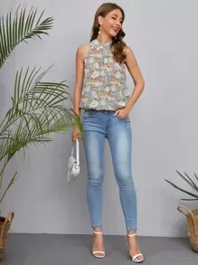 SHEIN Clasi 後鎖孔滿版花卉上衣 - 彩色 - 查看 3