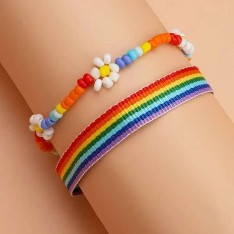 

2pcs Floral & Rainbow Bracelet, Multicolor