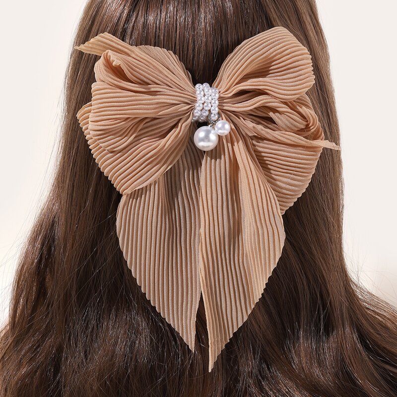 

Pleated Bow Hair Clip, Khaki
