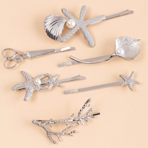 

6pcs Alloy Hair Clip, Silver