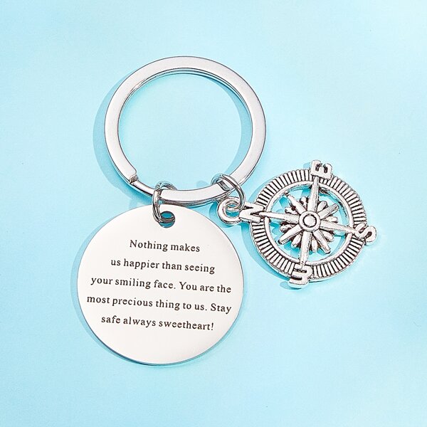 

Men Compass Charm Keychain, Silver
