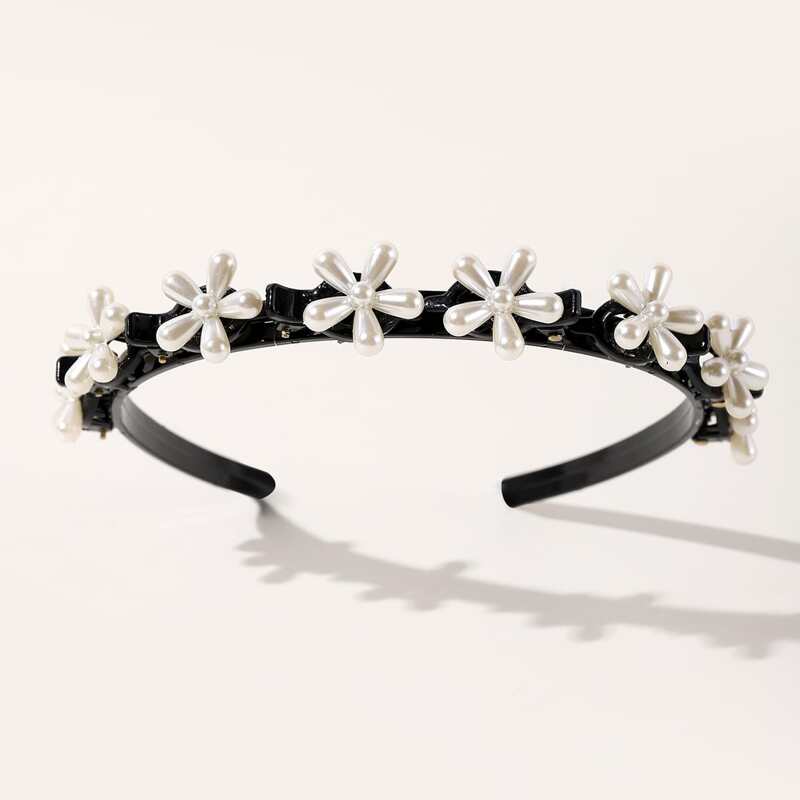 

1pc Faux Pearl Floral Headband, Multicolor