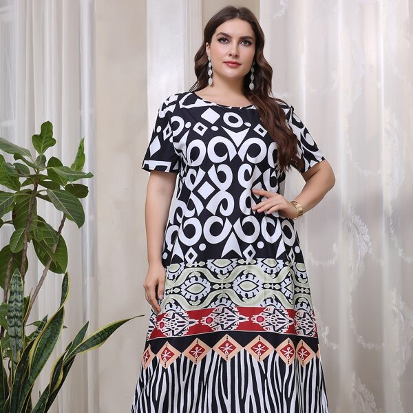 

Plus Zebra Stripe Tunic Dress, Multicolor