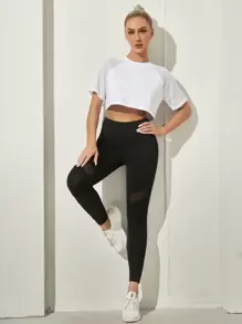 SHEIN Sports Koszulka sportowa z okrągłym dekoltem i wstawką z siateczki