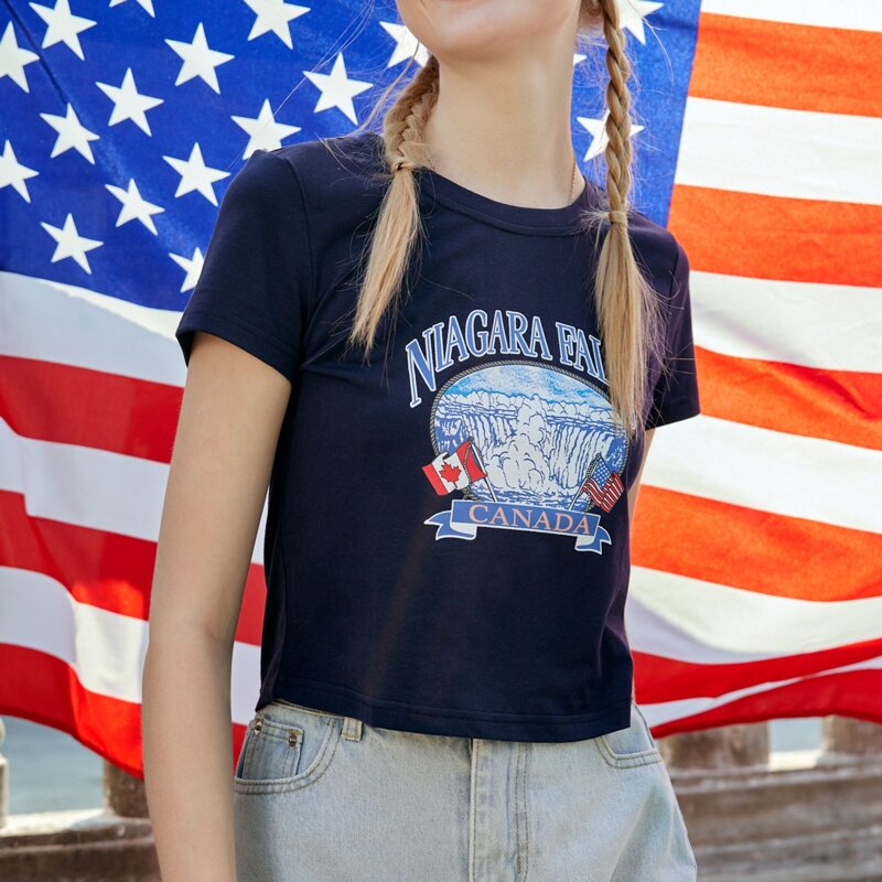 

Letter And Graphic Print Tee, Navy blue