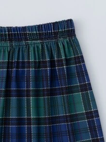 Miss Vinta Letter Graphic Tee And Plaid Shorts PJ Set / Pajama Set - Multicolor - View 5