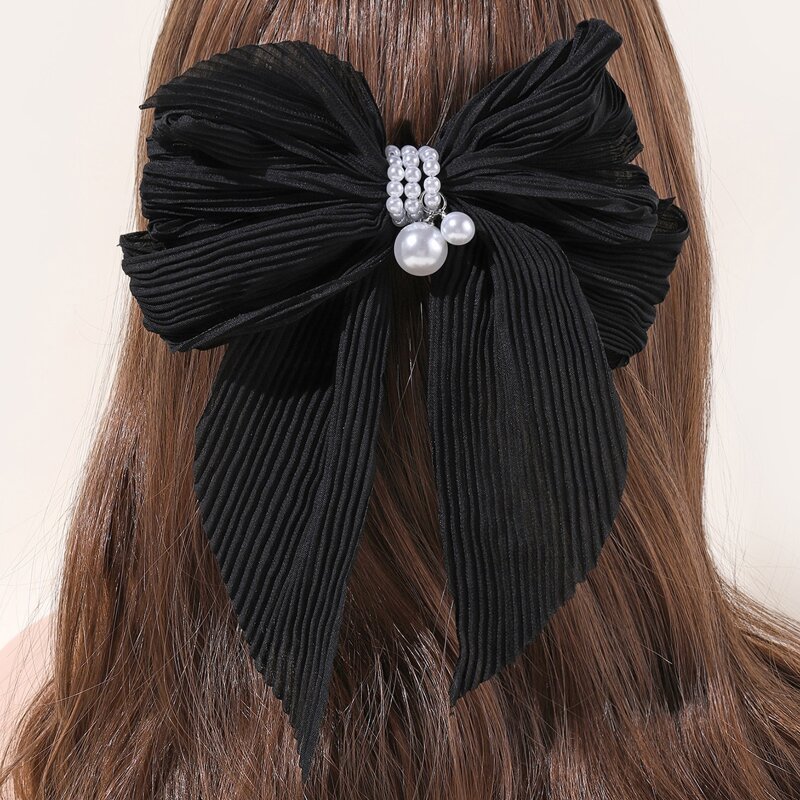 

Pleated Bow Hair Clip, Black