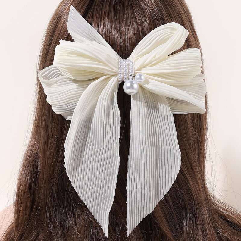

Pleated Bow Hair Clip, White