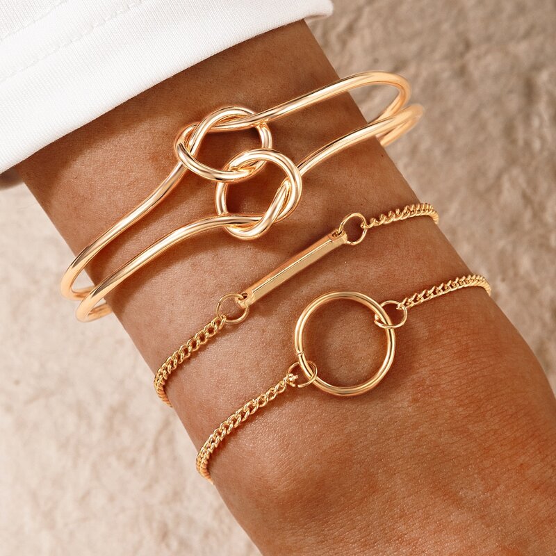 

3pcs Ring Chain Bracelet, Gold