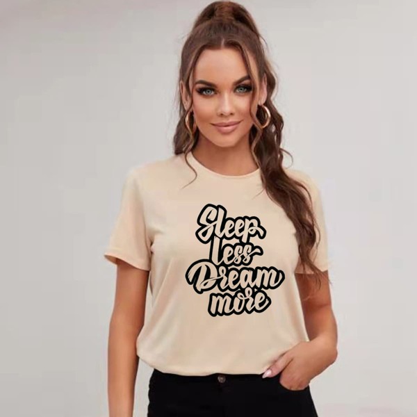 

Slogan Graphic Crew Neck Tee, Apricot