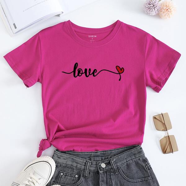 

Heart And Letter Graphic Tee, Red violet