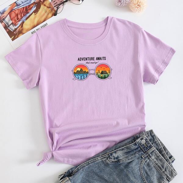 

Mountain And Slogan Graphic Tee, Lilac purple