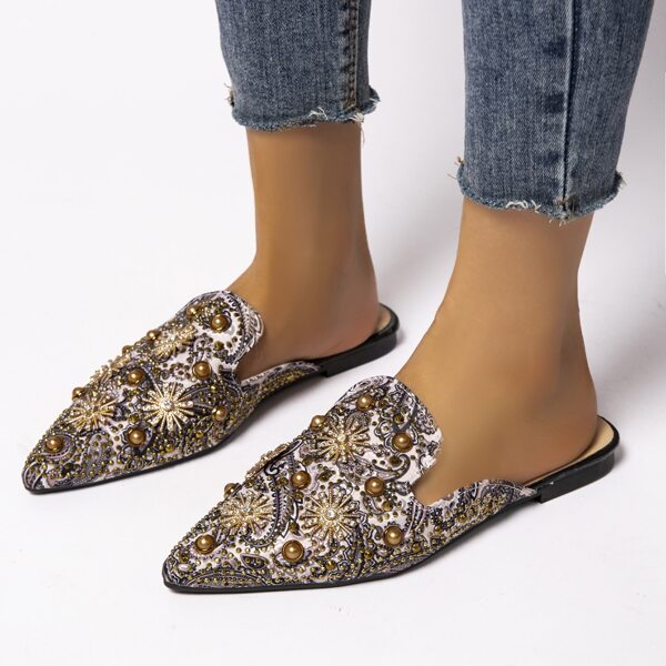 

Rhinestone Decor Point Toe Flat Mules, Multicolor