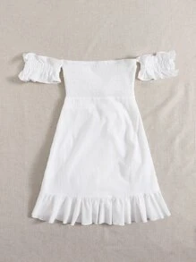 Soleia Vestido bajo cruzado con cordón delantero de hombros descubiertos - Blanco - Ver 2
