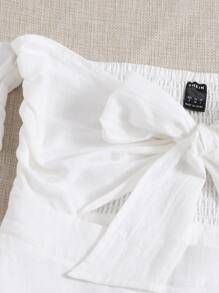Soleia Vestido bajo cruzado con cordón delantero de hombros descubiertos - Blanco - Ver 3
