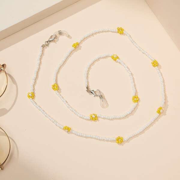 

Flower Decor Beaded Glasses Chain, White