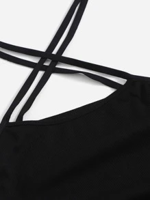 Muchica Ruched Detail Cross Halter Dress - Black - View 3