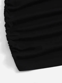 Muchica Ruched Detail Cross Halter Dress - Black - View 5