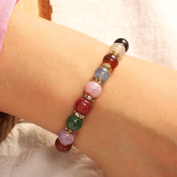 

Rhinestone Detail Beaded Bracelet, Multicolor