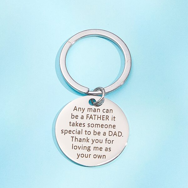 

Slogan Graphic Round Pendant Keychain, Silver