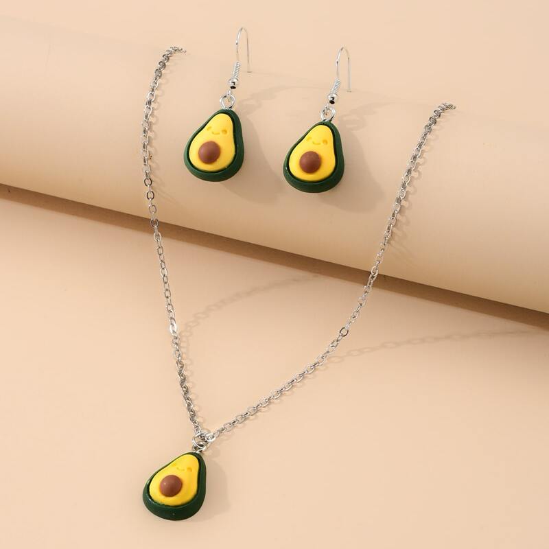 

3pcs Cartoon Avocado Jewelry Set, Silver