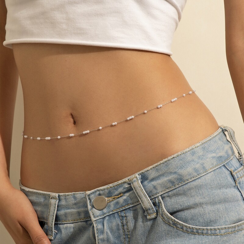 

Faux Pearl Waist Chain, Silver