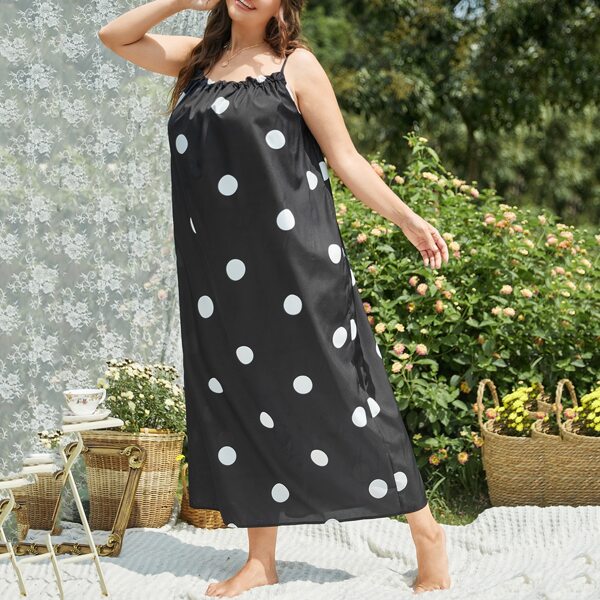 

Plus Polka Dot Frill Trim Cami Nightdress, Black